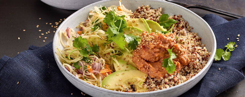 1 22 Bowl Mit Weisskohlsalat Quinoa Und Bohnendip 1920x760px 1898f0c7