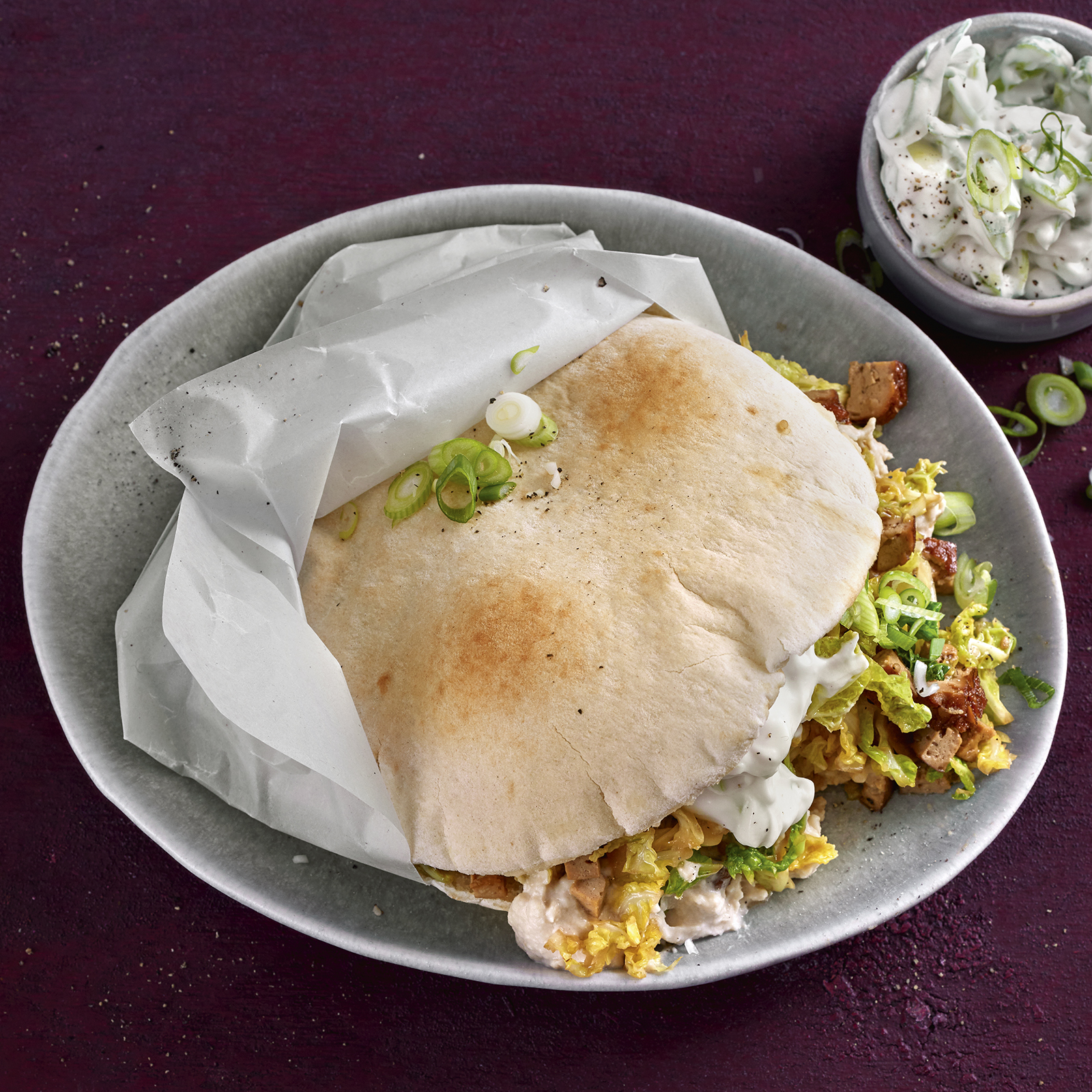 2 23 Pita Mit Bohnenhummus Und Tofu Wirsing Fuellung 1600x1600px