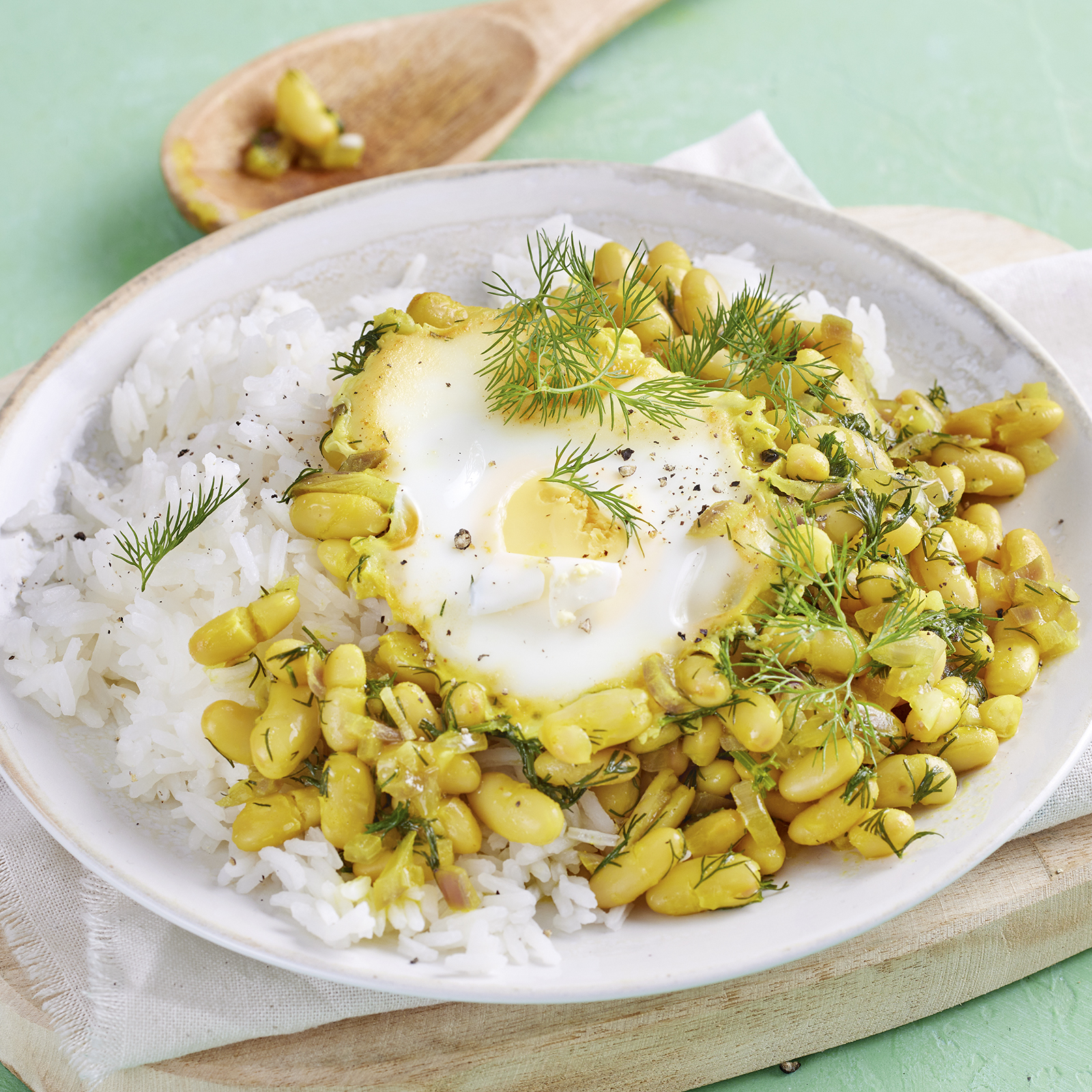 3 23 Iranische Bohnen Dill Pfanne Mit Ei Und Reis 1600x1600px