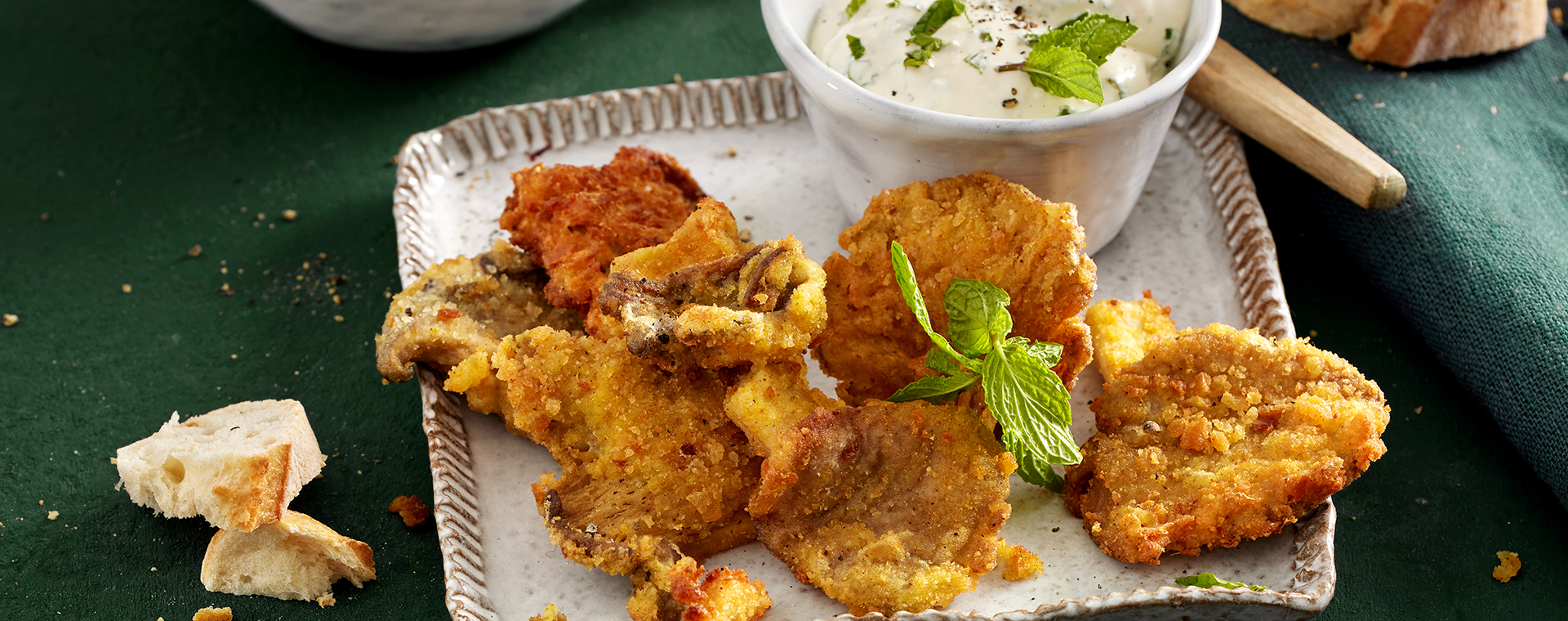 6 25 Panierte Austernpilze Mit Minzedip 1920x760px